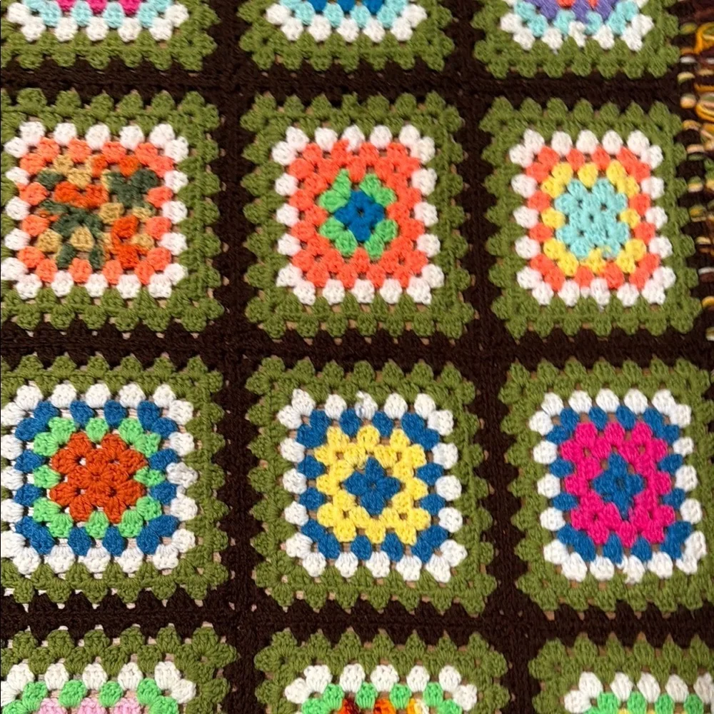 Vintage Colorful Crochet Granny Square Blanket/Throw Large 55”by 75”